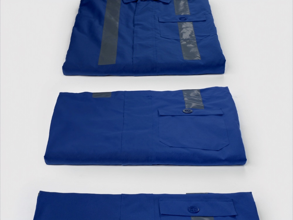 Folded industrial workwear with hi-vis stripes